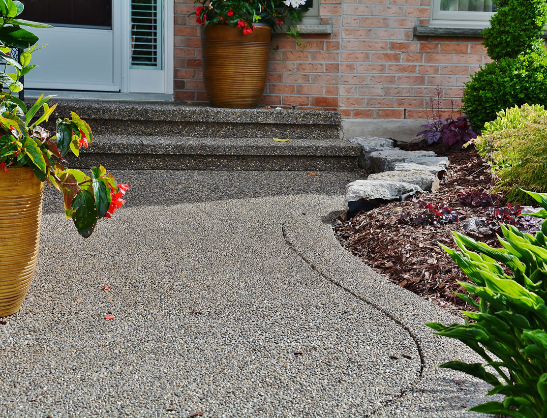Curved concrete walkway
